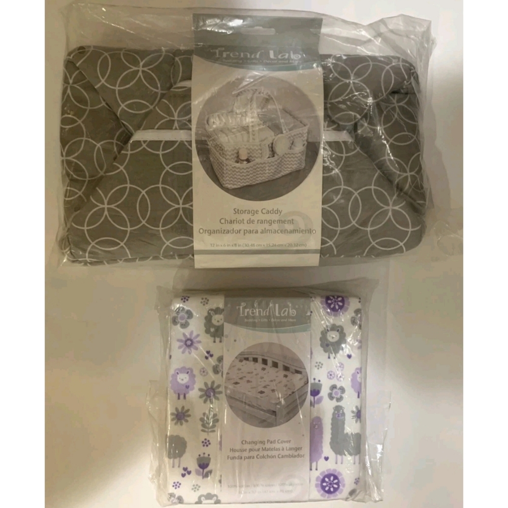 SET OF 2 TREND LAB STORAGE CADDY CIRCLE BODY AND CHANGING PAD COVERS